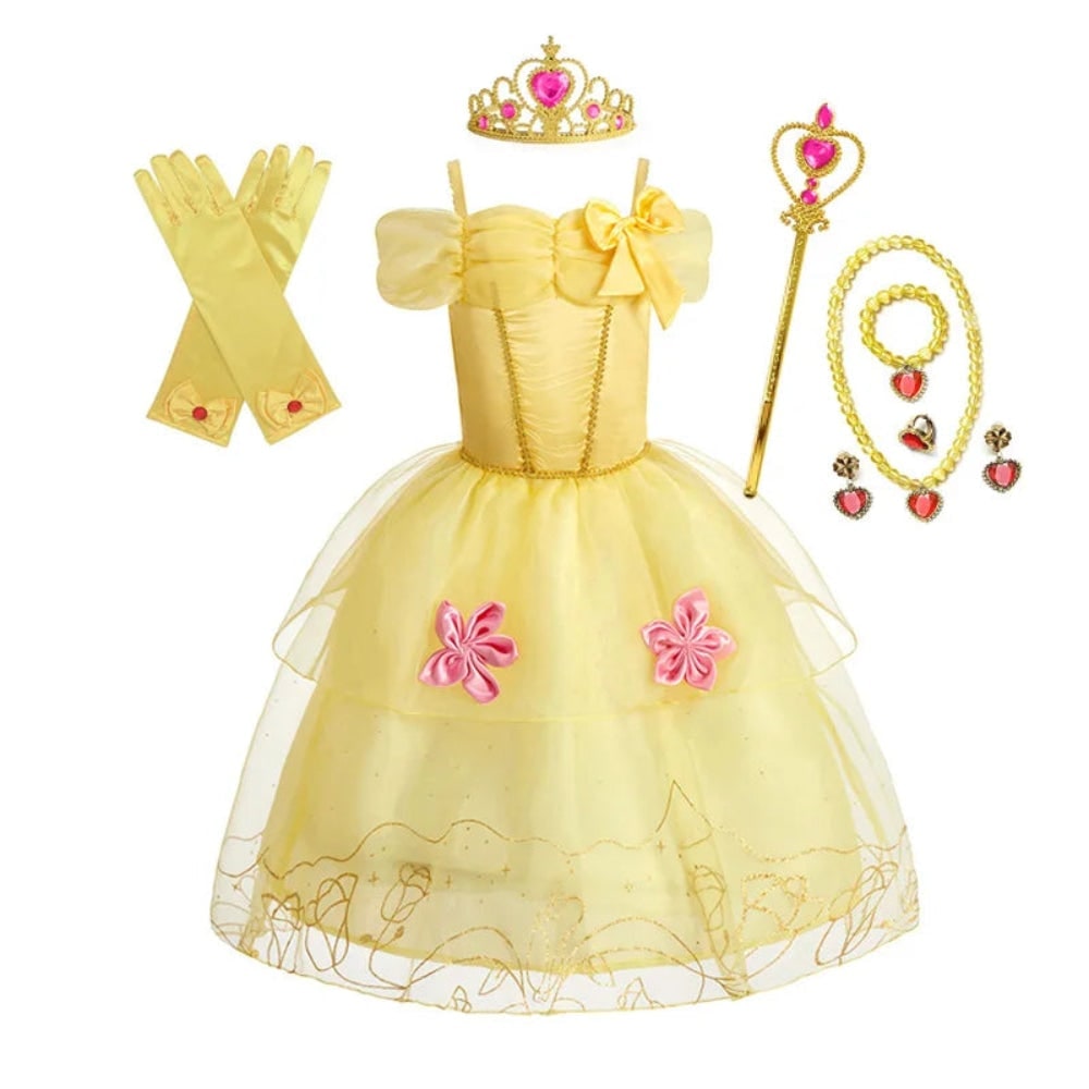 Girls Princess Dress Costume Tiara Gloves Dress Up Games Halloween