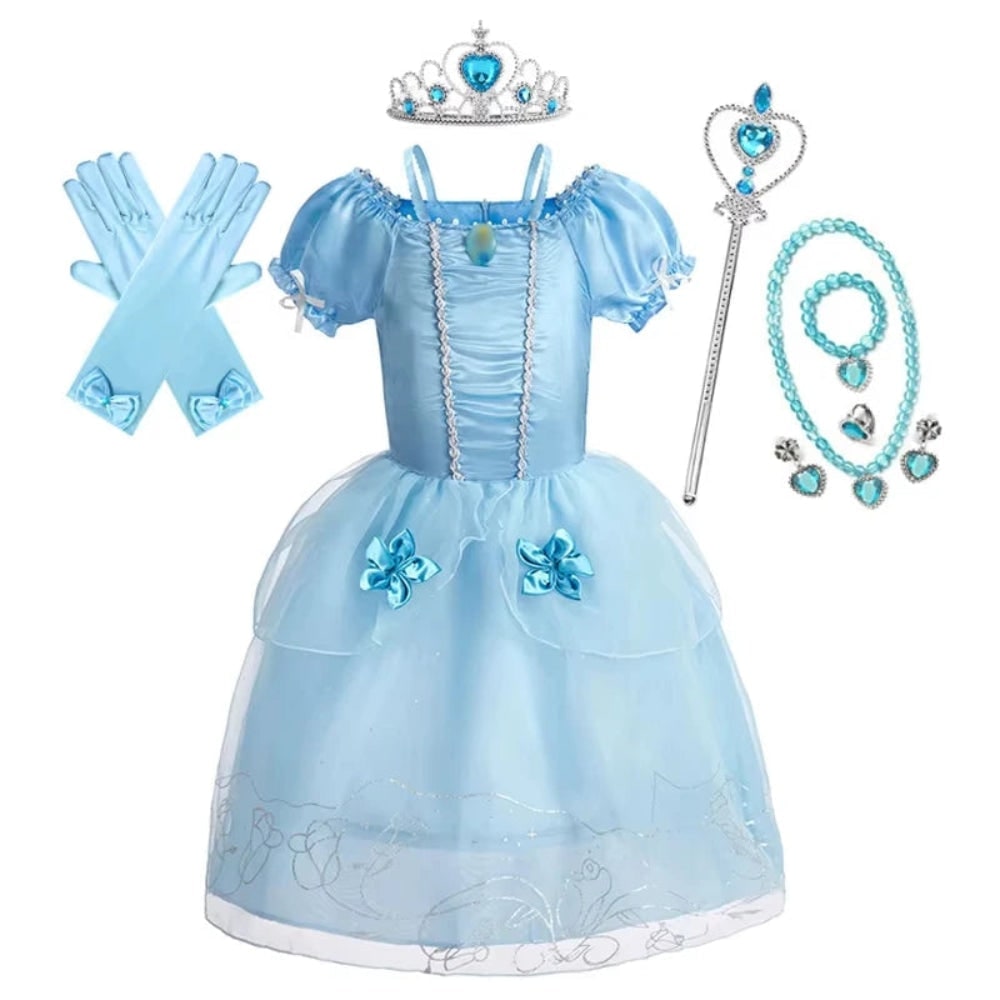 Girls Princess Dress Costume Tiara Gloves Dress Up Games Halloween