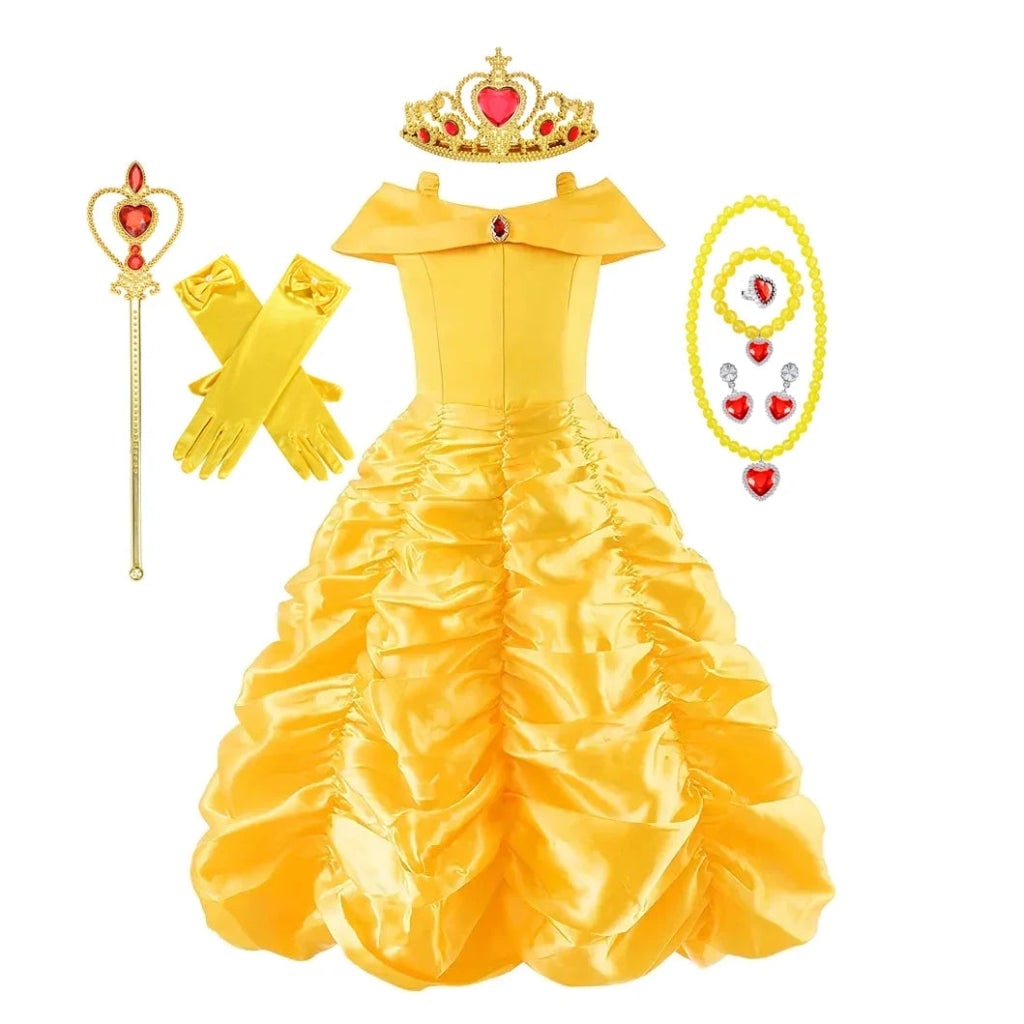 Girls Princess Ball Gown Costume with Tiara Scepter and Accessories Set Halloween