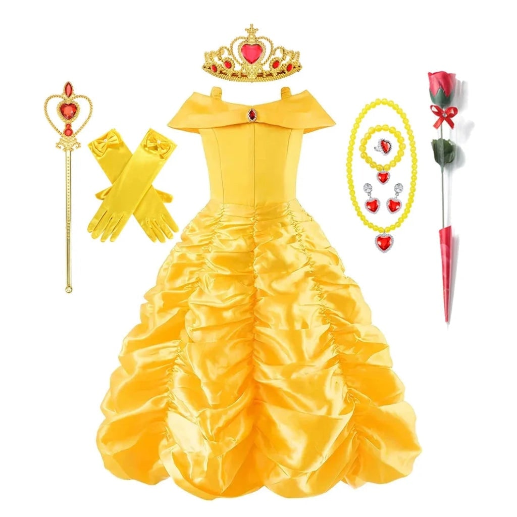 Girls Princess Ball Gown Costume with Tiara Scepter and Accessories Set Halloween