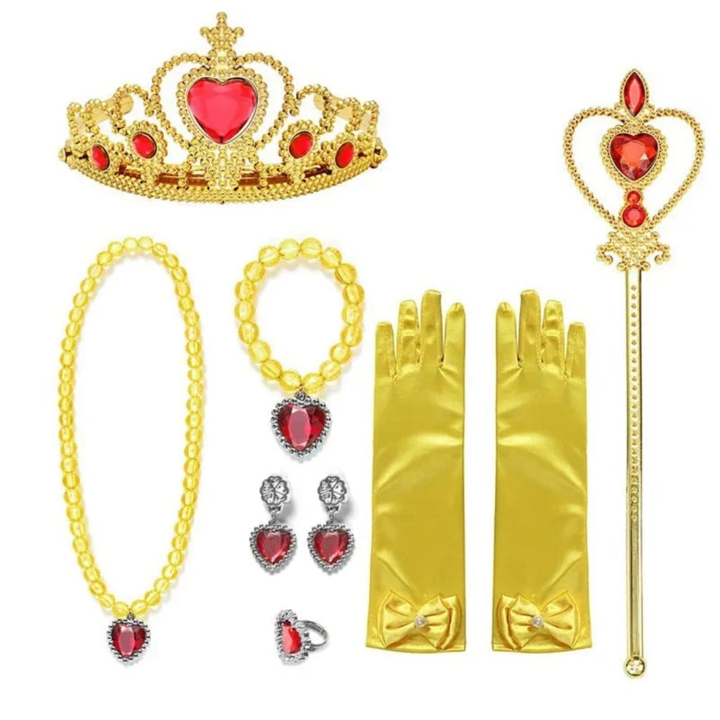 Girls Princess Ball Gown Costume with Tiara Scepter and Accessories Set Halloween