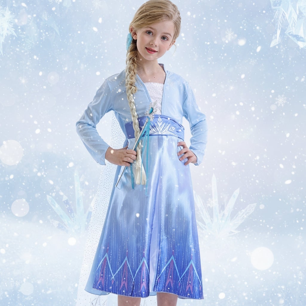 Girls Princess Costume Dress with Cape and Wand Accessory Set Halloween