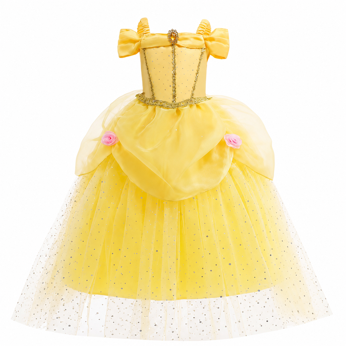 Girls Yellow Princess Costume Tulle Skirt Dress with Tiara and Accessories Halloween
