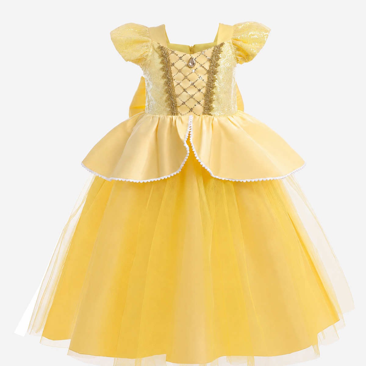 Girls Yellow Princess Costume Tulle Skirt Dress with Tiara and Accessories Halloween