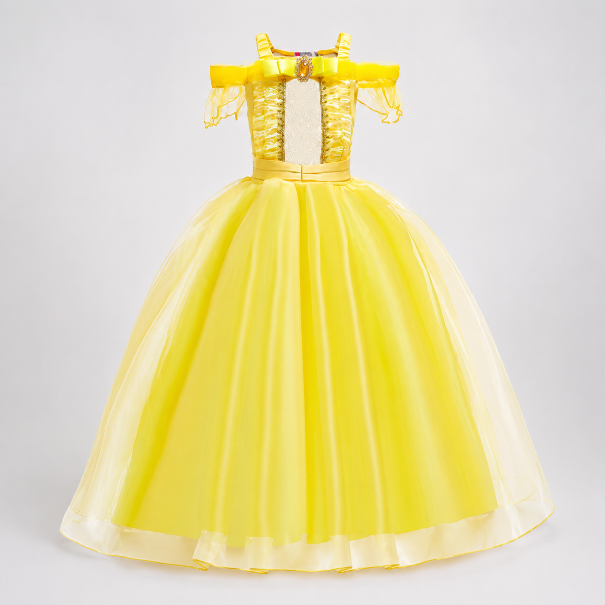 Girls Yellow Princess Costume Tulle Skirt Dress with Tiara and Accessories Halloween
