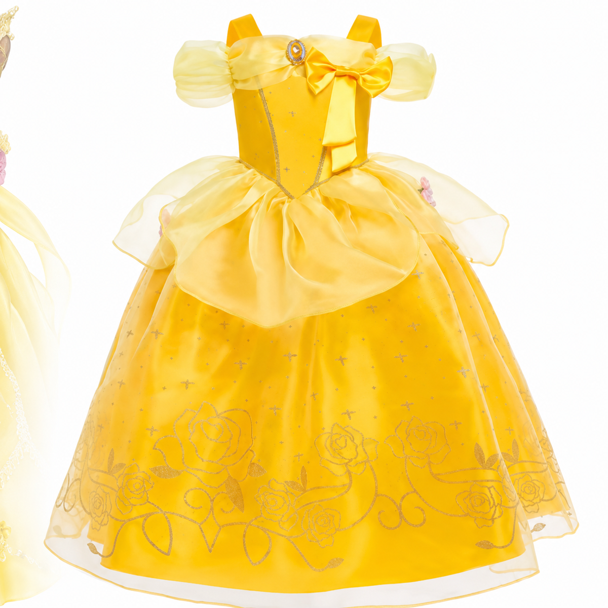 Girls Yellow Princess Costume Tulle Skirt Dress with Tiara and Accessories Halloween