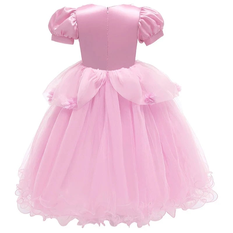 Girls Princess Party Dress Costume with Puff Sleeves and Tulle Skirt Halloween