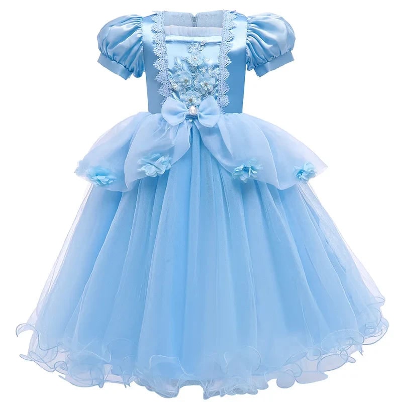 Girls Princess Party Dress Costume with Puff Sleeves and Tulle Skirt Halloween