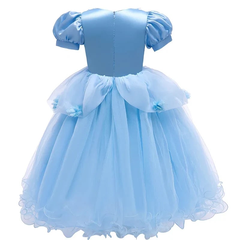 Girls Princess Party Dress Costume with Puff Sleeves and Tulle Skirt Halloween