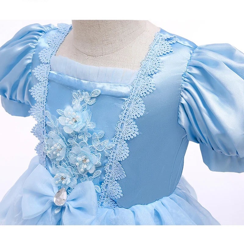 Girls Princess Party Dress Costume with Puff Sleeves and Tulle Skirt Halloween