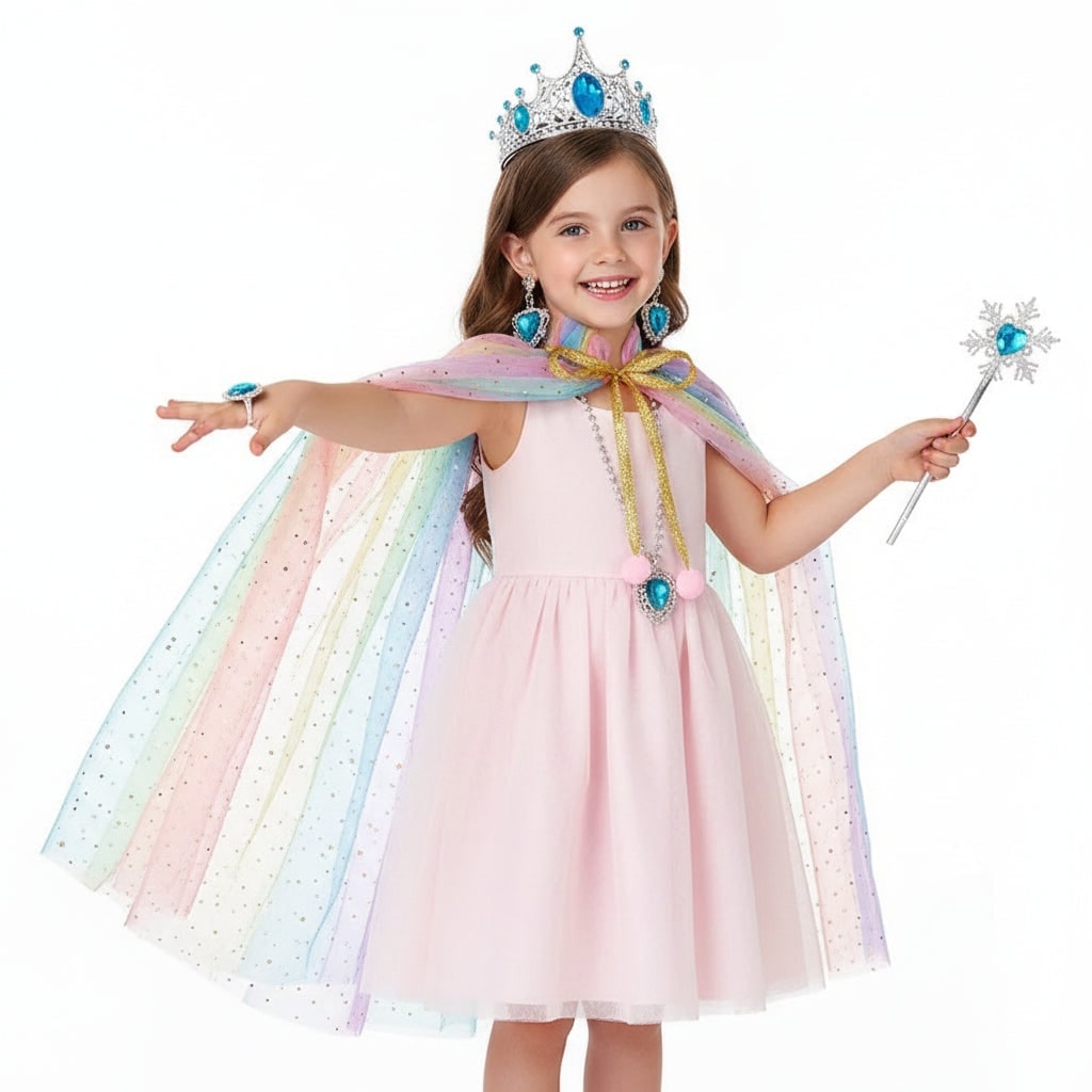 Girls Princess Dress Up Clothes with Cape Tiara and Accessories Set Halloween