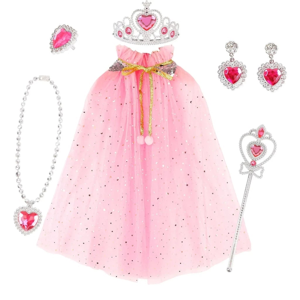 Girls Princess Dress Up Clothes with Cape Tiara and Accessories Set Halloween