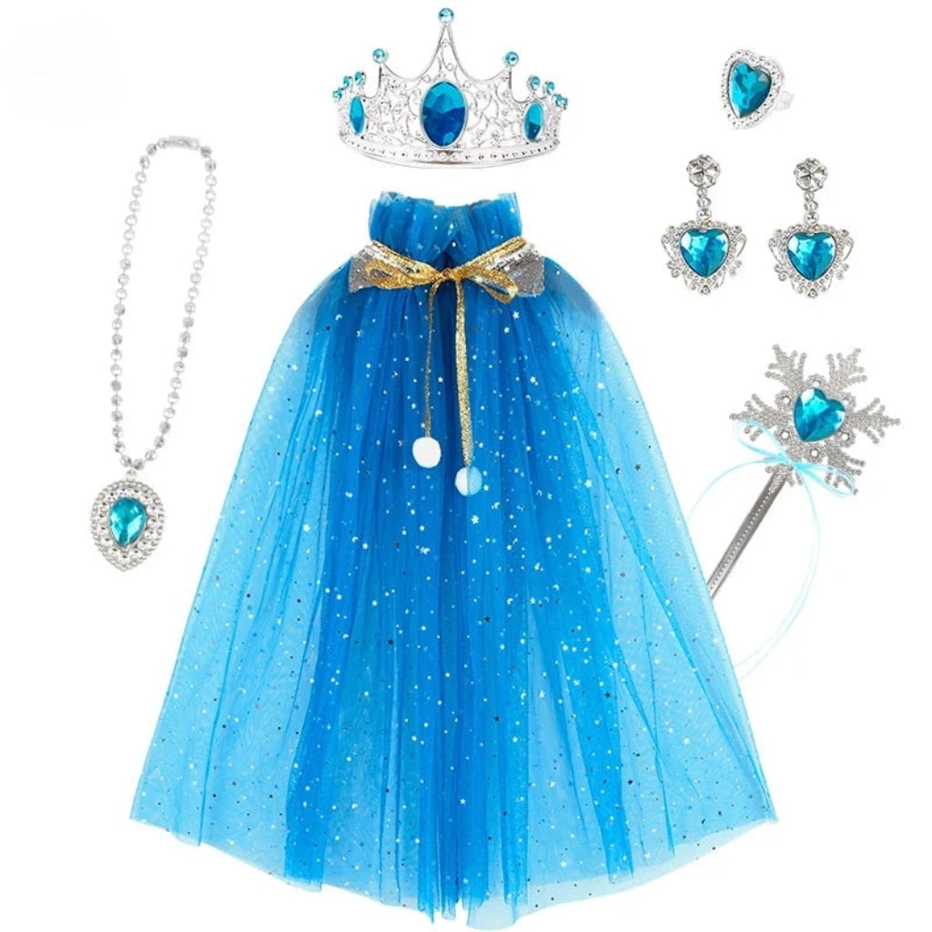 Girls Princess Dress Up Clothes with Cape Tiara and Accessories Set Halloween