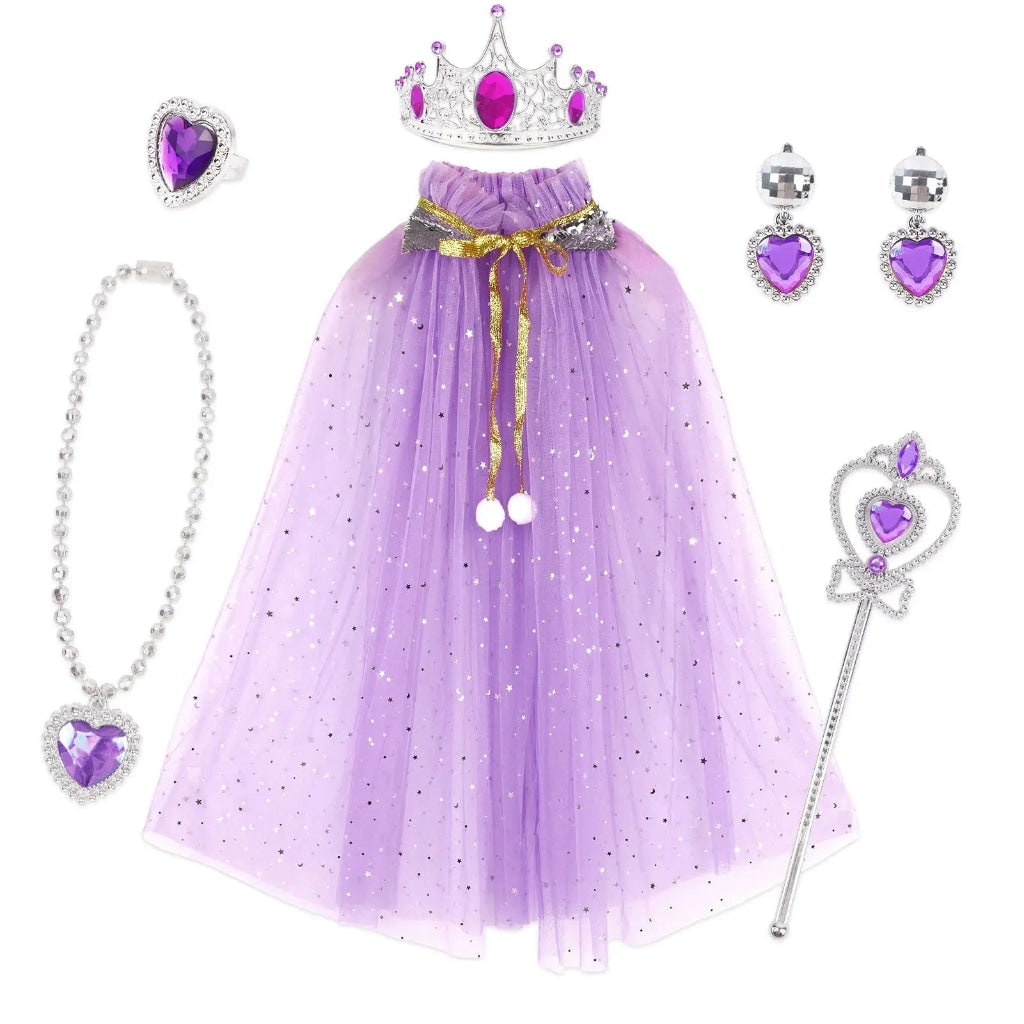 Girls Princess Dress Up Clothes with Cape Tiara and Accessories Set Halloween