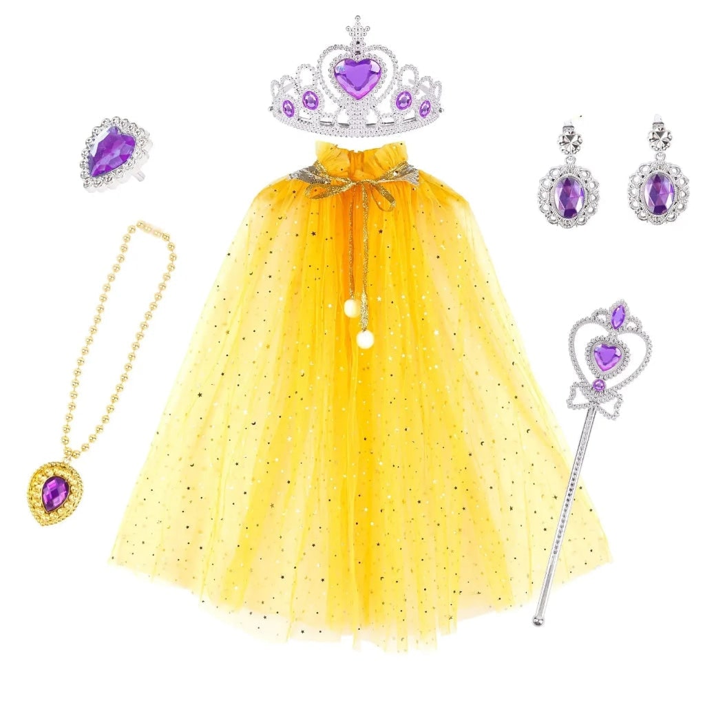 Girls Princess Dress Up Clothes with Cape Tiara and Accessories Set Halloween