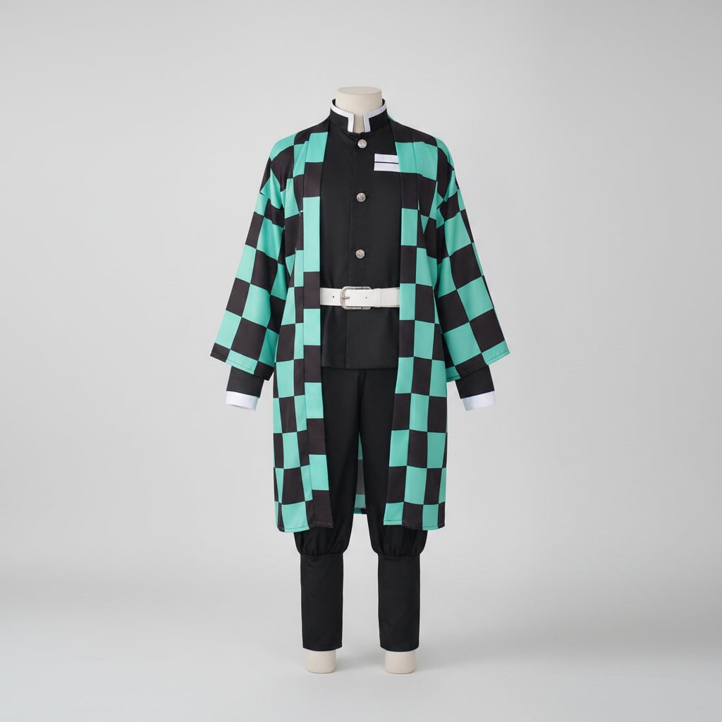Anime Cosplay Costume Checkered Haori Coat Character Outfit Halloween