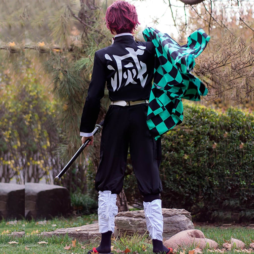 Anime Cosplay Costume Checkered Haori Coat Character Outfit Halloween