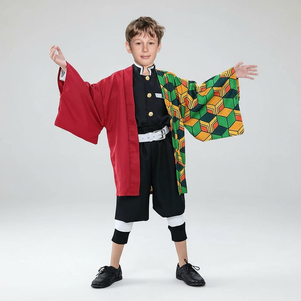 Anime Cosplay Costume Haori Jacket Checkered Pattern Halloween Outfit