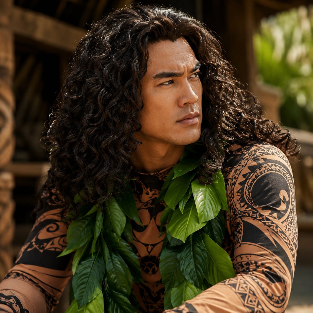Maui Costume Bodysuit with Tattoo Print and Faux Leaf Skirt Halloween