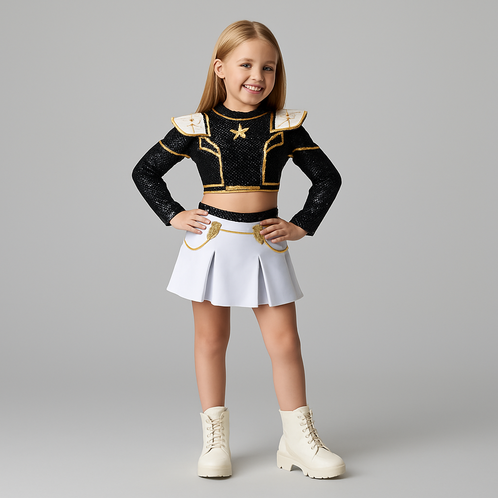 Cheerleader Costume Two Piece Cropped Top and Pleated Skirt Halloween Cosplay
