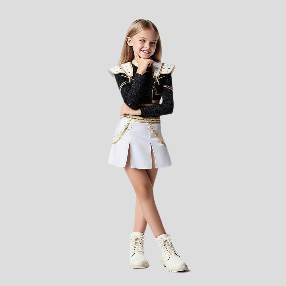 Cheerleader Costume Two Piece Cropped Top and Pleated Skirt Halloween Cosplay