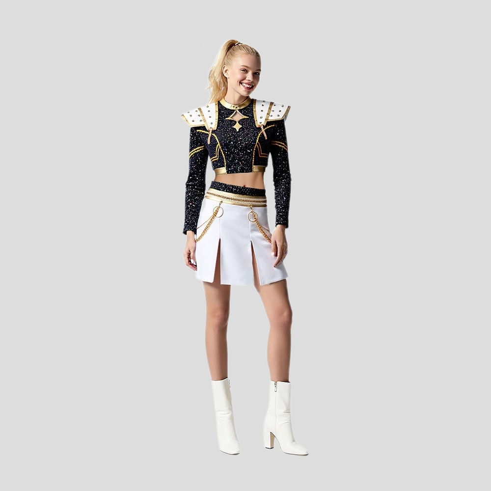 Cheerleader Costume Two Piece Cropped Top and Pleated Skirt Halloween Cosplay