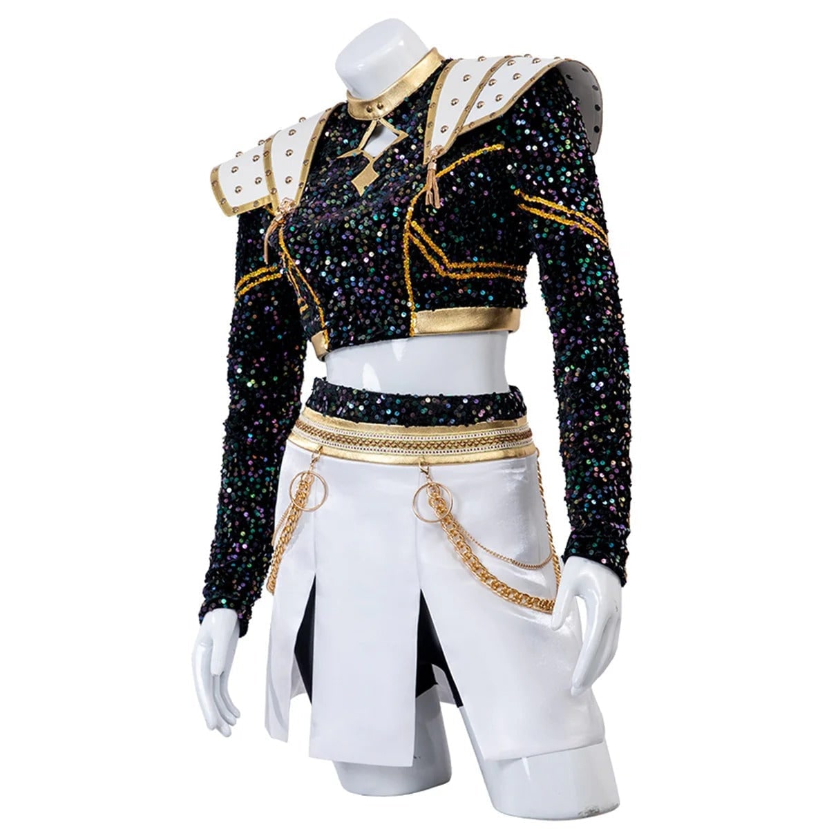 Cheerleader Costume Two Piece Cropped Top and Pleated Skirt Halloween Cosplay