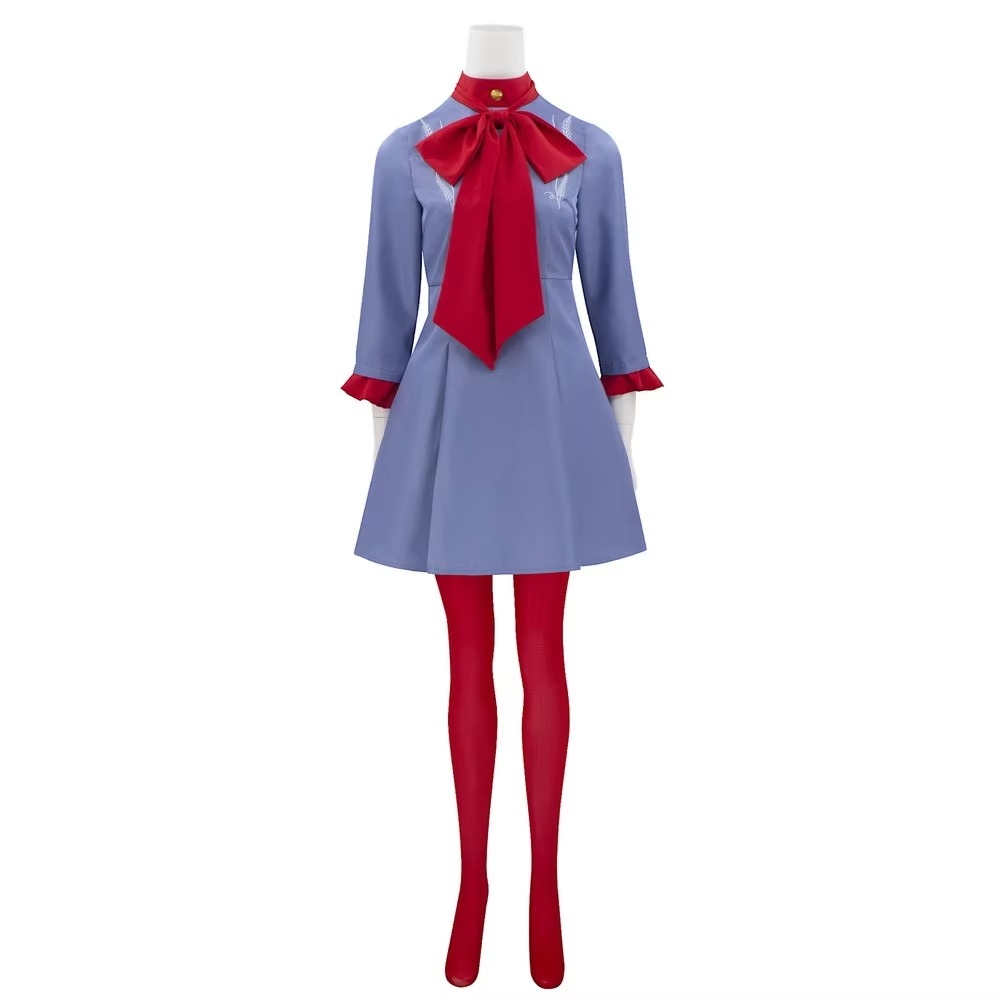 Anime Dress Cosplay Costume Outfit with Red Bow and Tights Halloween Party