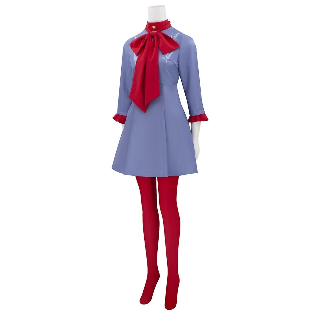 Anime Dress Cosplay Costume Outfit with Red Bow and Tights Halloween Party