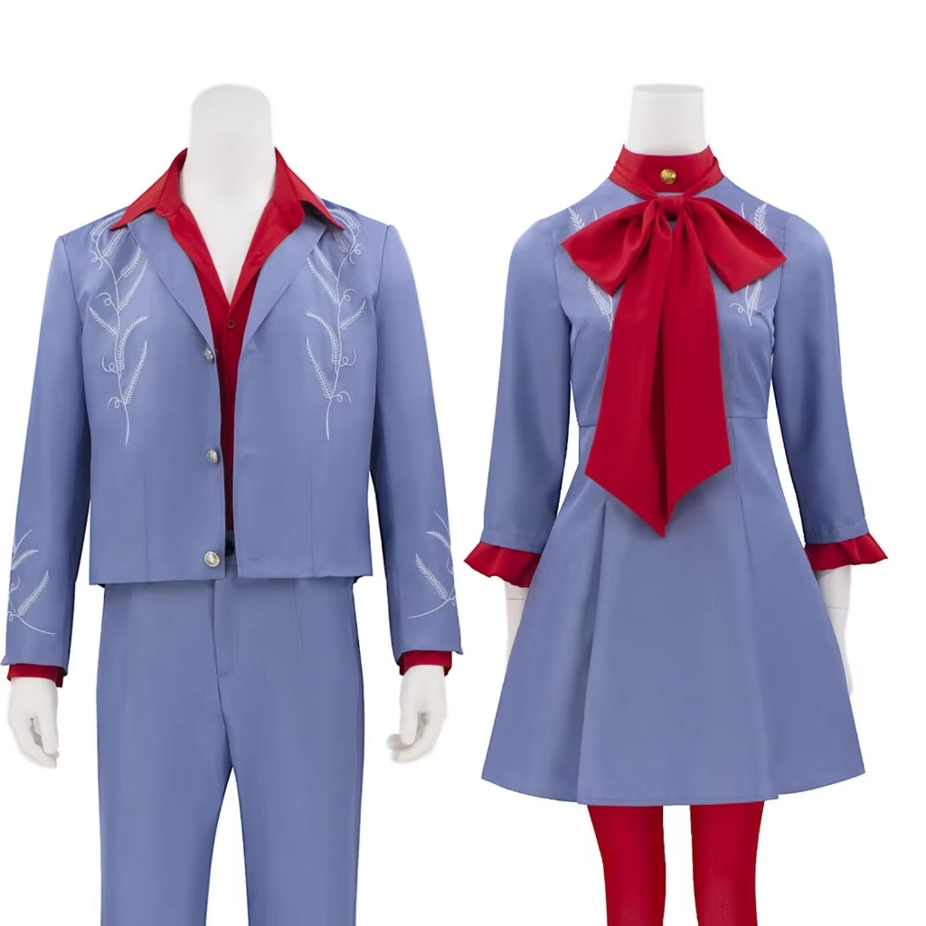 Anime Dress Cosplay Costume Outfit with Red Bow and Tights Halloween Party