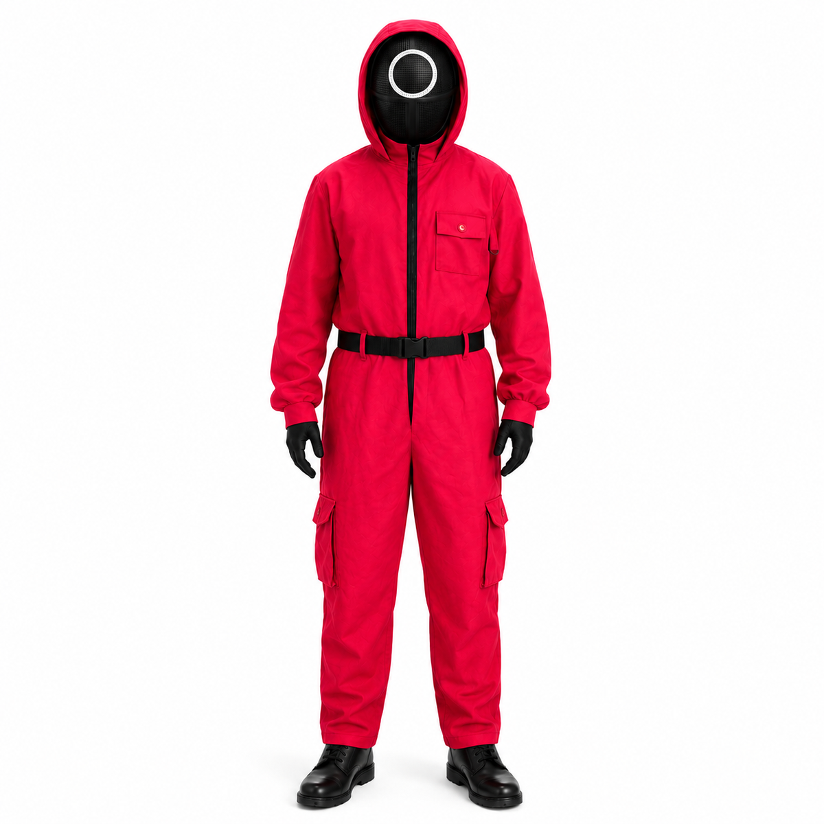 Red Hooded Jumpsuit Costume with Belt Halloween Cosplay Party