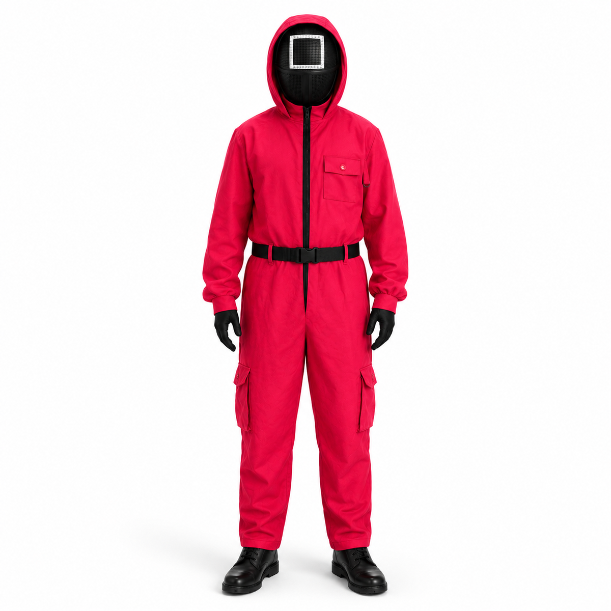 Red Hooded Jumpsuit Costume with Belt Halloween Cosplay Party