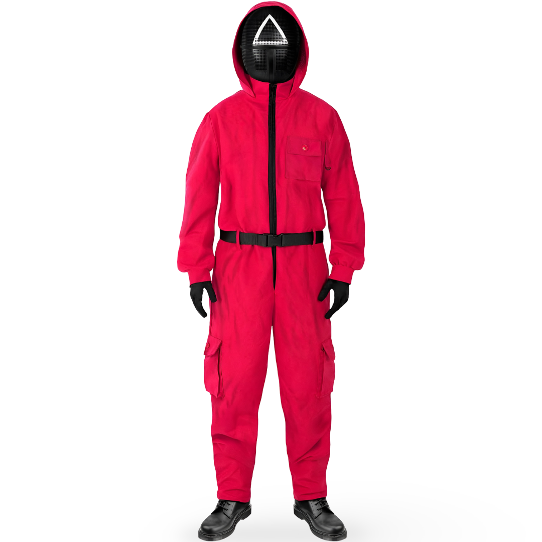 Red Hooded Jumpsuit Costume with Belt Halloween Cosplay Party