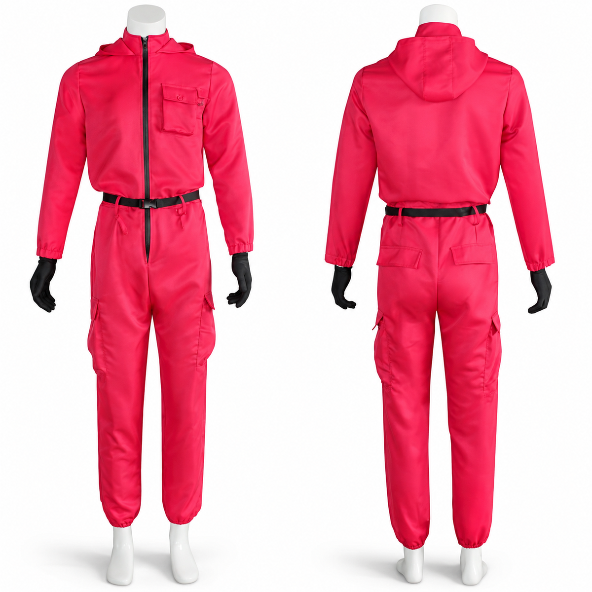 Red Hooded Jumpsuit Costume with Belt Halloween Cosplay Party