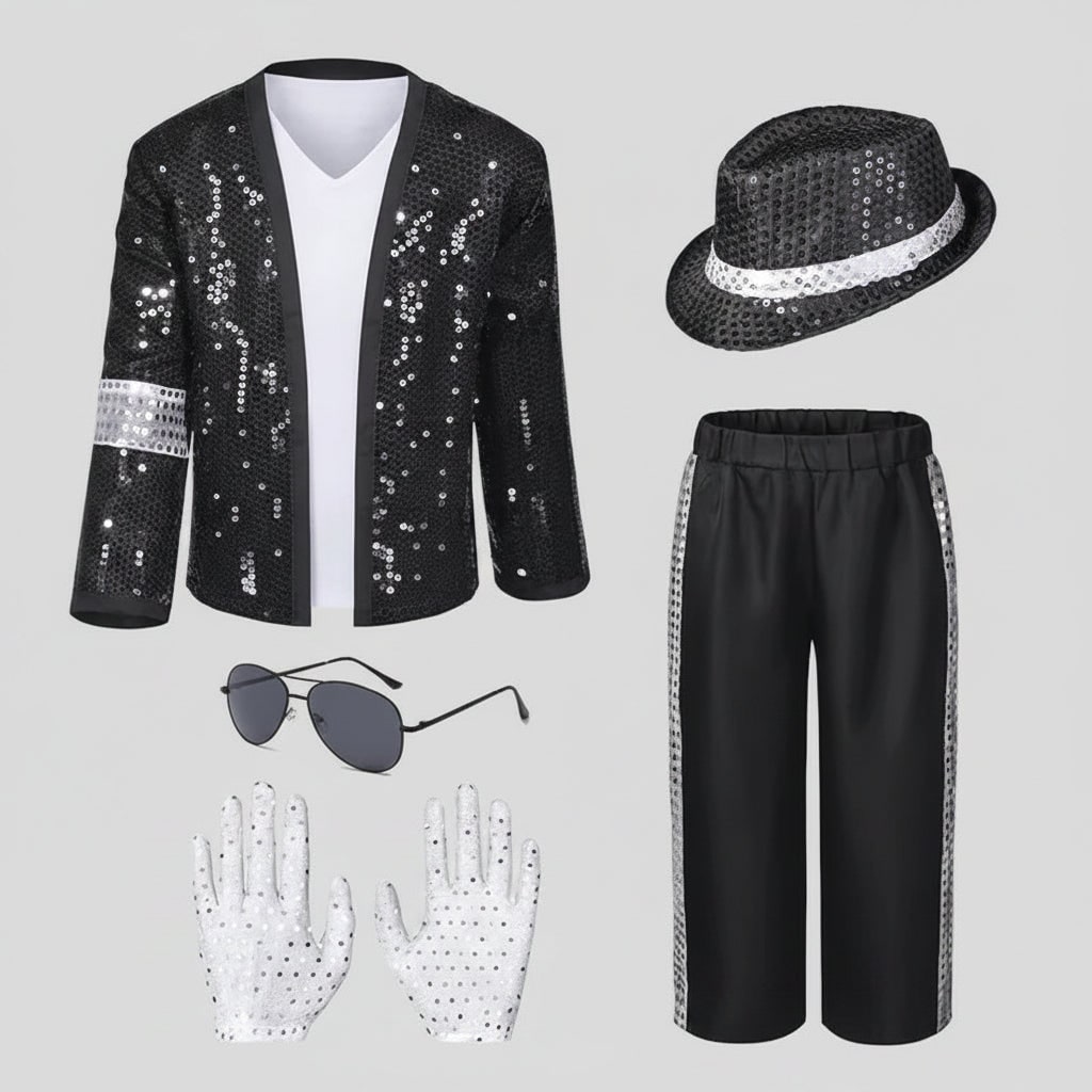 Dance Costume Michael Jackson Outfit Sequin Jacket Fedora Hat Gloves Halloween