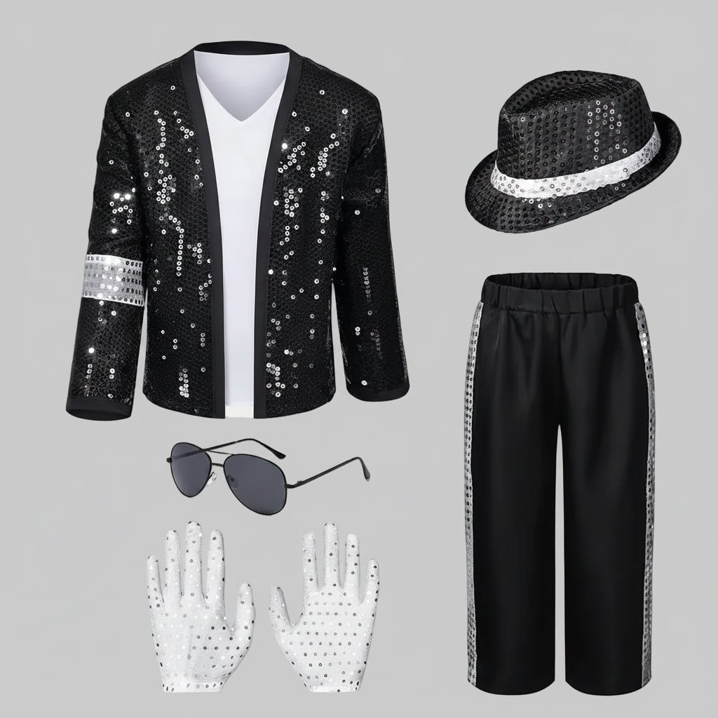 Dance Costume Michael Jackson Outfit Sequin Jacket Fedora Hat Gloves Halloween