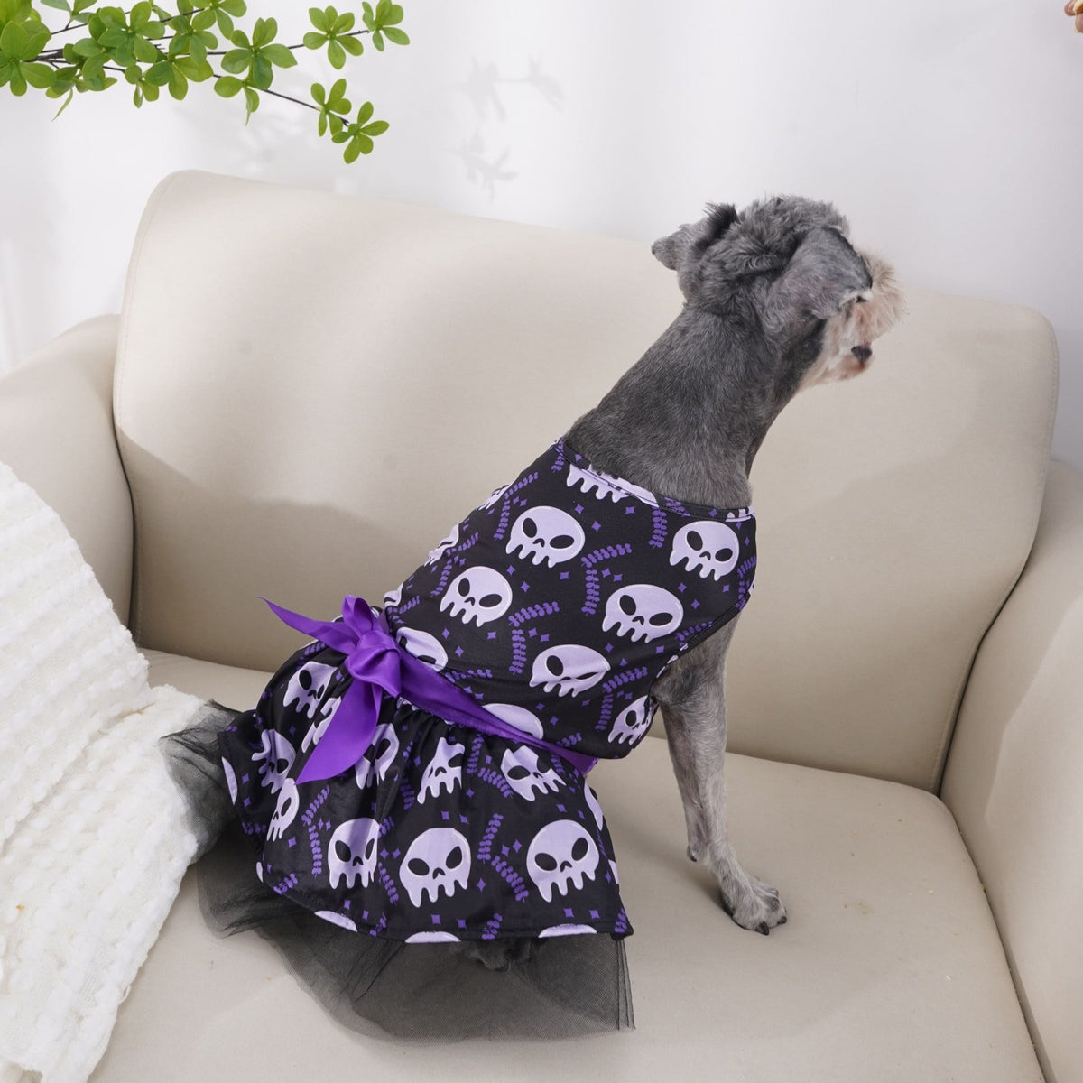 Dog Costume Dress with Tutu Skirt and Satin Bow Halloween Pet Apparel