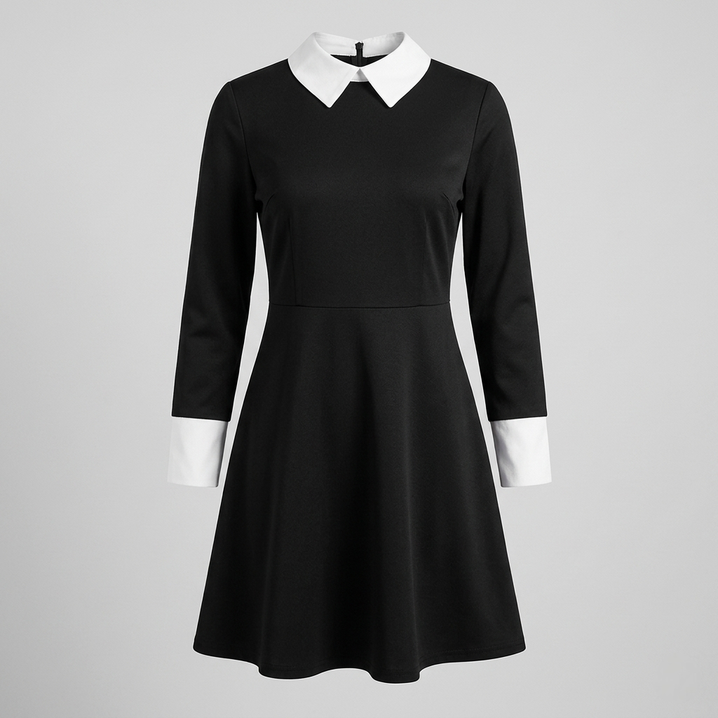 Gothic Schoolgirl Costume Dress with White Collar and Braids Halloween Cosplay