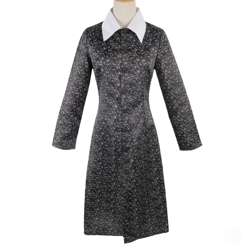 Gothic Schoolgirl Costume Dress with White Collar and Braids Halloween Cosplay