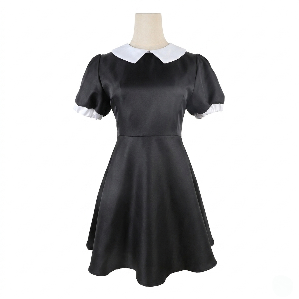 Gothic Schoolgirl Costume Dress with White Collar and Braids Halloween Cosplay