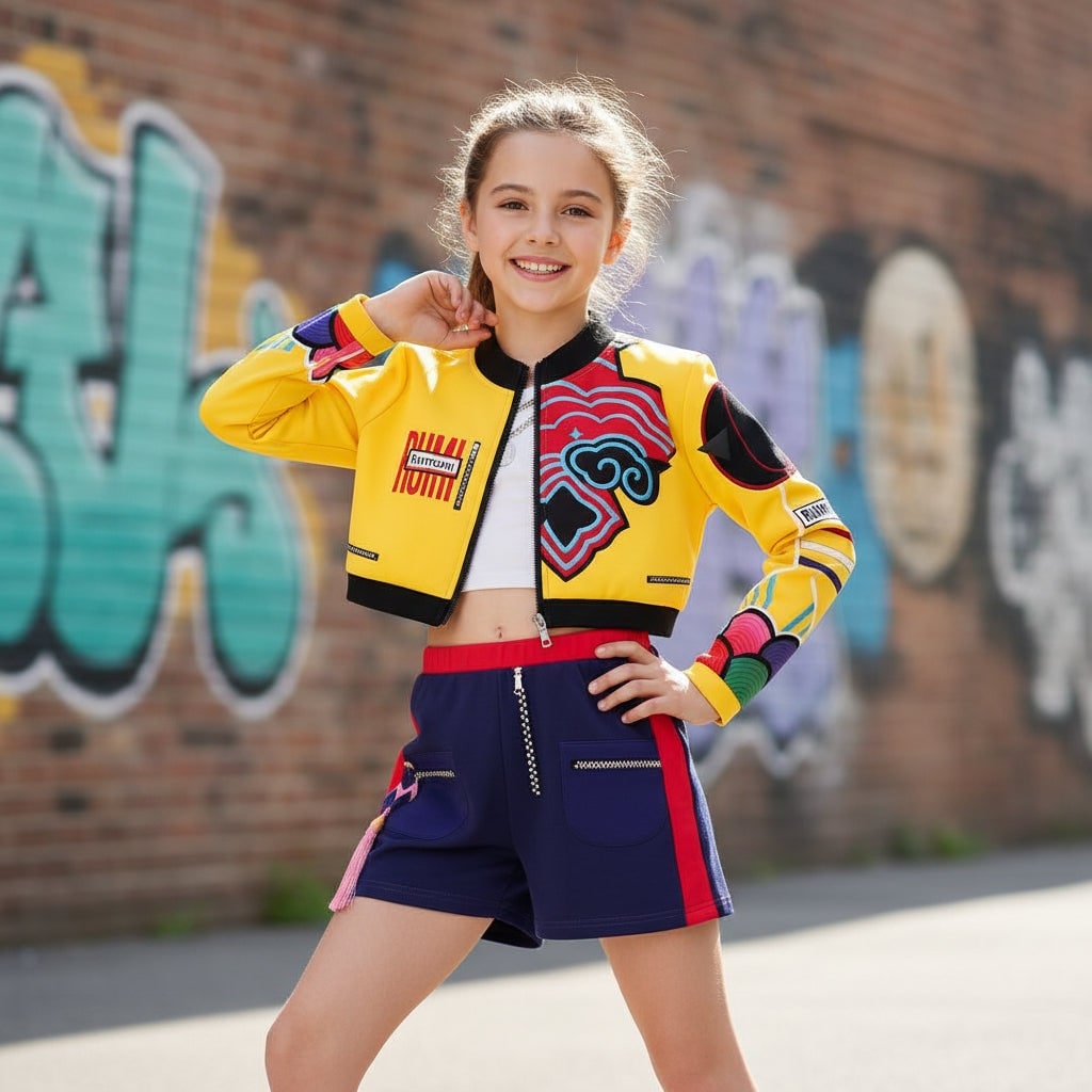 Hip Hop Dance Outfit Crop Top Shorts Joggers Set for Halloween Party Performance