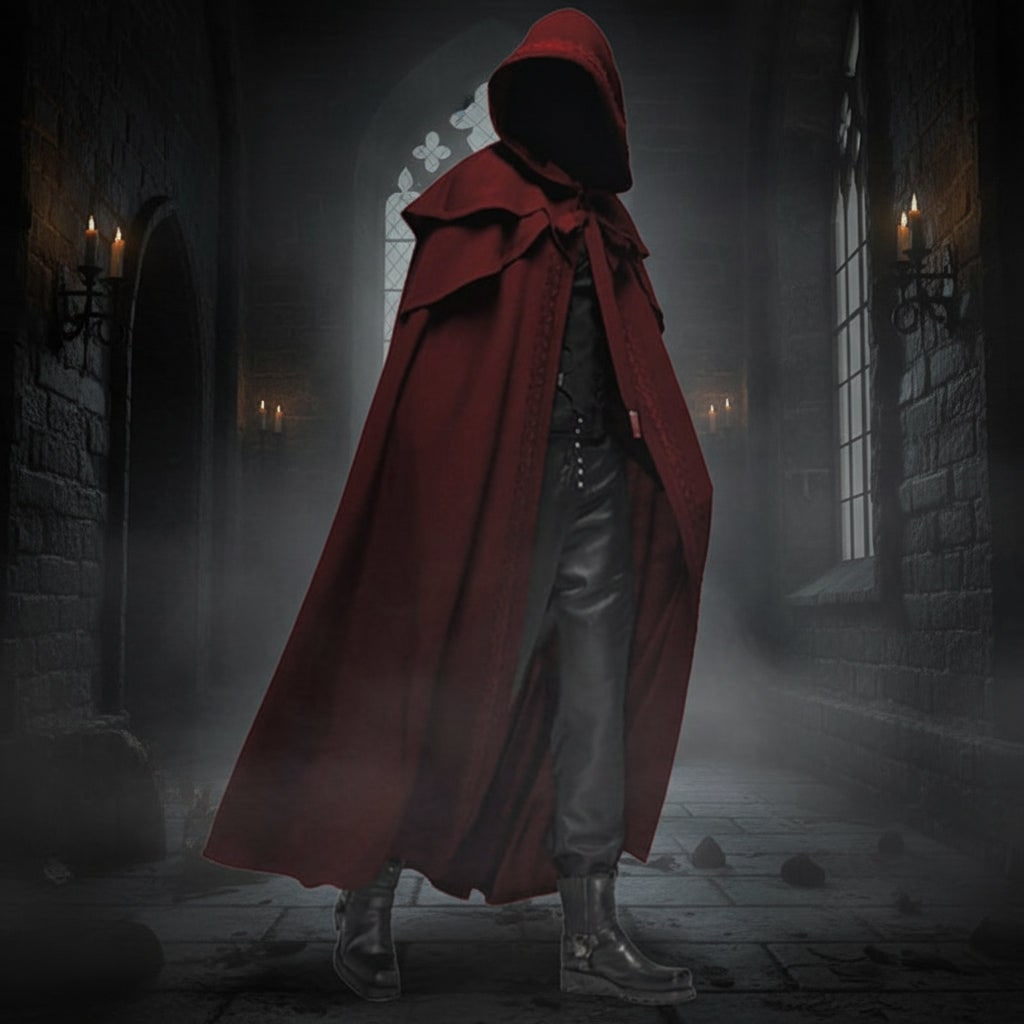 Hooded Cloak Cape Embroidered Trim Witch Costume Red Riding Hood Halloween Party