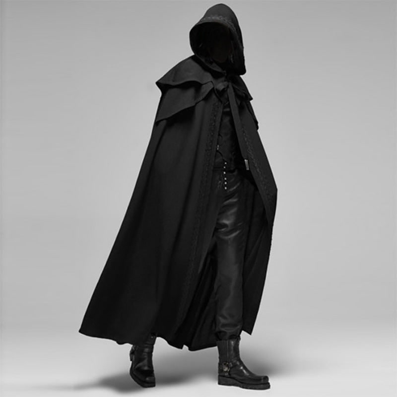 Hooded Cloak with Cape Shoulder Capelet and Decorative Trim Gothic Halloween Costume