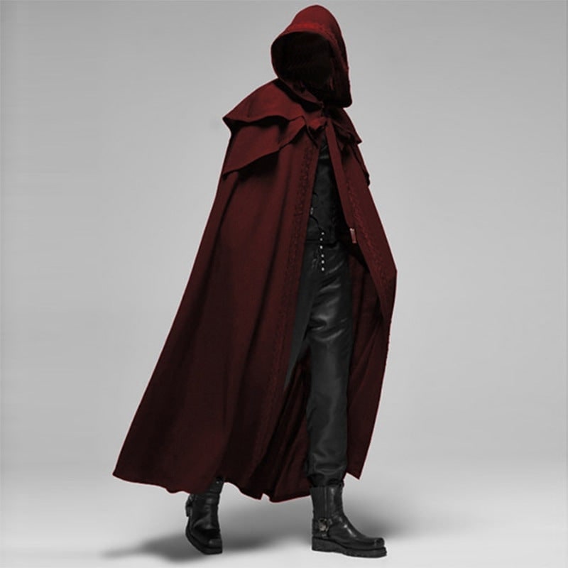 Hooded Cloak with Cape Shoulder Capelet and Decorative Trim Gothic Halloween Costume