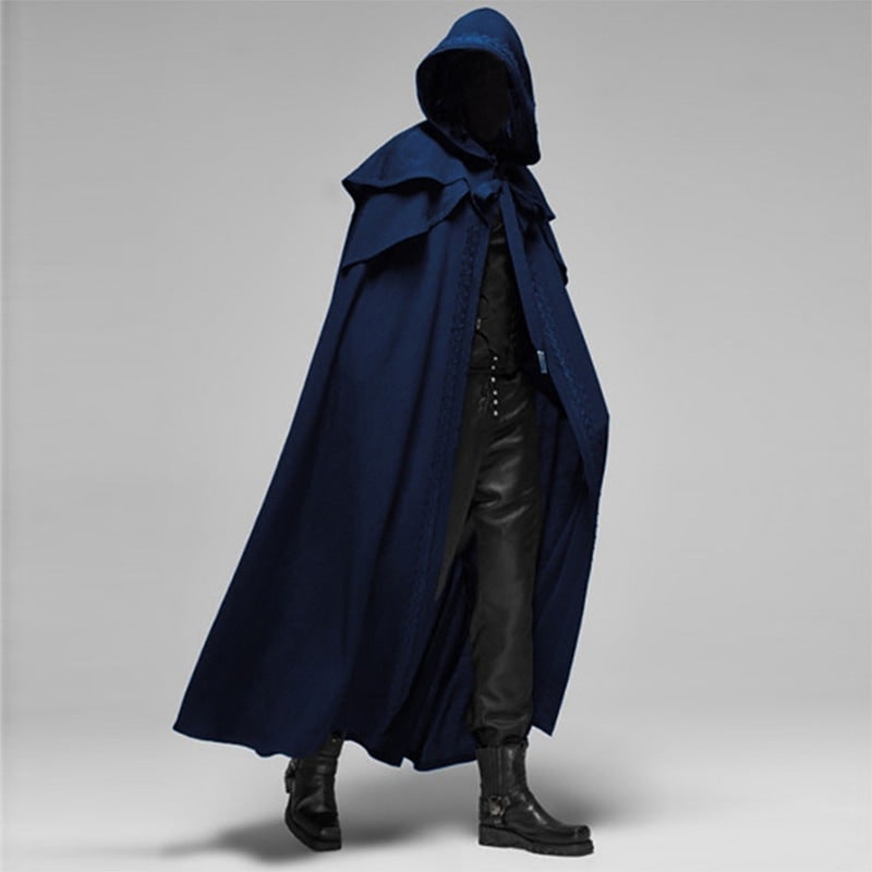 Hooded Cloak with Cape Shoulder Capelet and Decorative Trim Gothic Halloween Costume