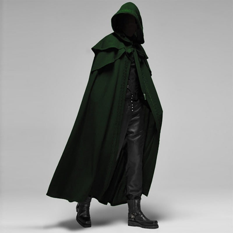 Hooded Cloak with Cape Shoulder Capelet and Decorative Trim Gothic Halloween Costume