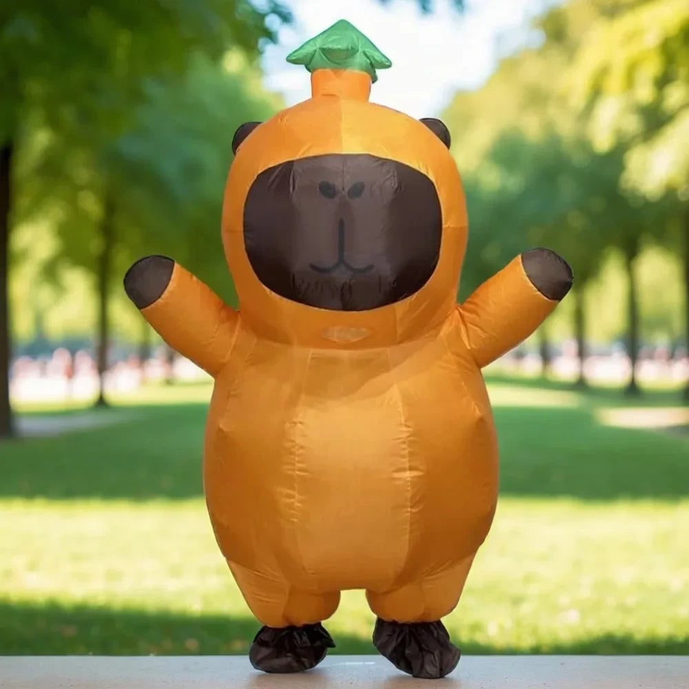 Inflatable Capybara Costume with Leaf Hat and Built In Fan Halloween Animal Suit