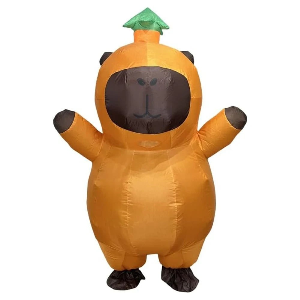 Inflatable Capybara Costume with Leaf Hat and Built In Fan Halloween Animal Suit