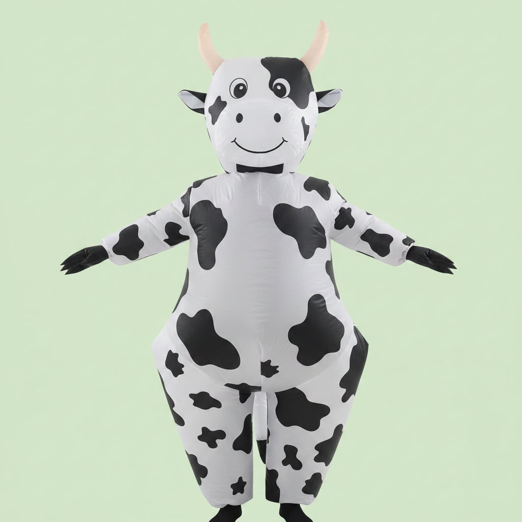 Inflatable Cow Costume Open Face Hood Hoof Covers Funny Animal Halloween