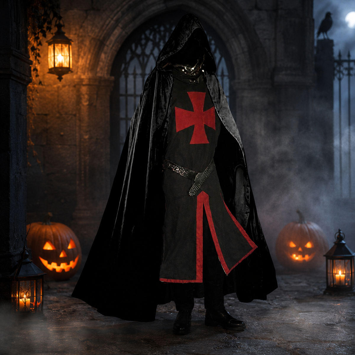 Medieval Knight Costume Templar Crusader Tunic Contrasting Trim Split Hem Halloween